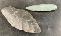 Two flint arrowheads, largest is 2 3/4" long