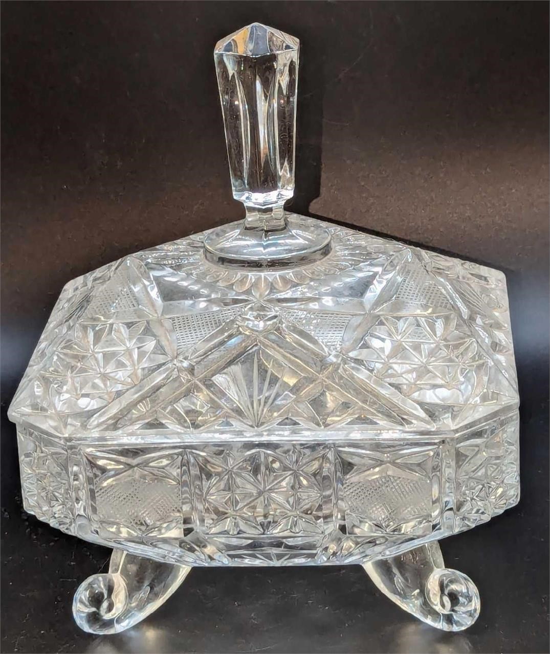 Vintage Crystal Covered Footed Candy Dish