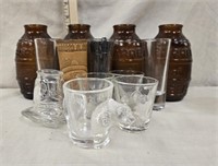 Vintage Barrel Of Beer Bottles & Shot Glasses