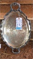 SILVER ON COPPER SERVING PLATE, 21"X 12.5"