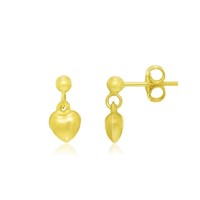 14k Gold Puffed Heart Children's Dangling Earrings