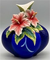 3-D Franz Porcelain Art Vase w/ Applied Flowers