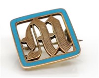 9ct rose gold and enamel brooch