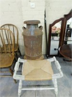 Milk Can, Wood Chair & French Provincial Vanity -