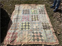 Vintage Handmade Granny's Square Quilt Has Damage