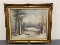 Antonio Signed Oil Painting- Snow Mountain, River