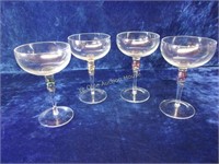 4 Pcs Crystal Martini Glasses with Colored Accents