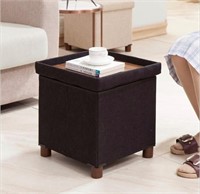 15 Inches Storage Ottoman with Wooden Legs