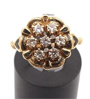 A Ladies 14K Gold , Diamonds and Enameled Ring,