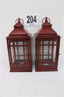 Pair of Heavy Metal/Glass Lanterns (Approx. 15"