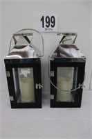 (2) Silver Metal/Glass Lanterns (Approx. 14"
