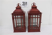 Pair of Heavy Metal/Glass Lanterns (Approx. 15"