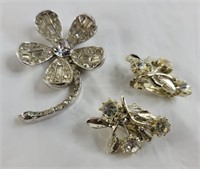 Floral costume jewelry, earrings and broach