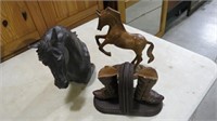 CAST IRON REARING HORSE, BUST, BOOT BOOK ENDS