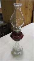 ANTIQUE OIL LAMP AMETHYST & CLEAR BEADED