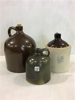 Lot of 3 Various Size Stoneware Jugs Including