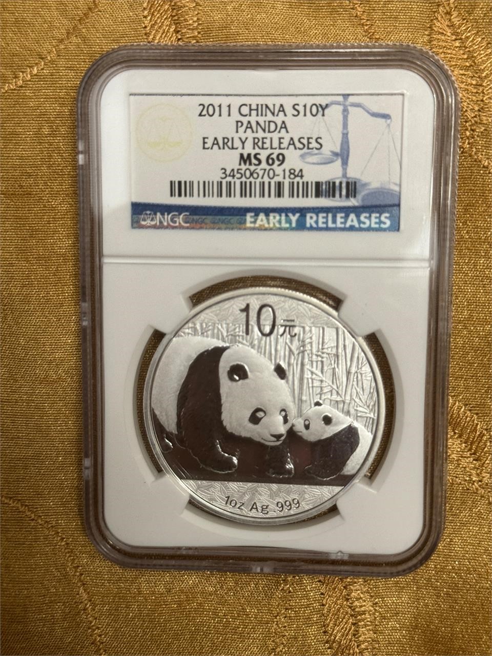 2011 CHINA S10Y PANDA MS69 .999 1OZ SILVER