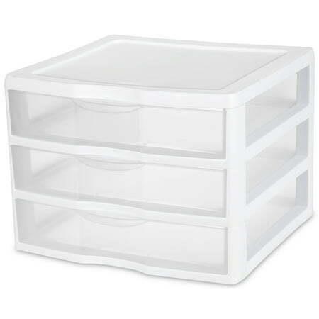 Sterilite Wide 3 Drawer Unit Plastic  White