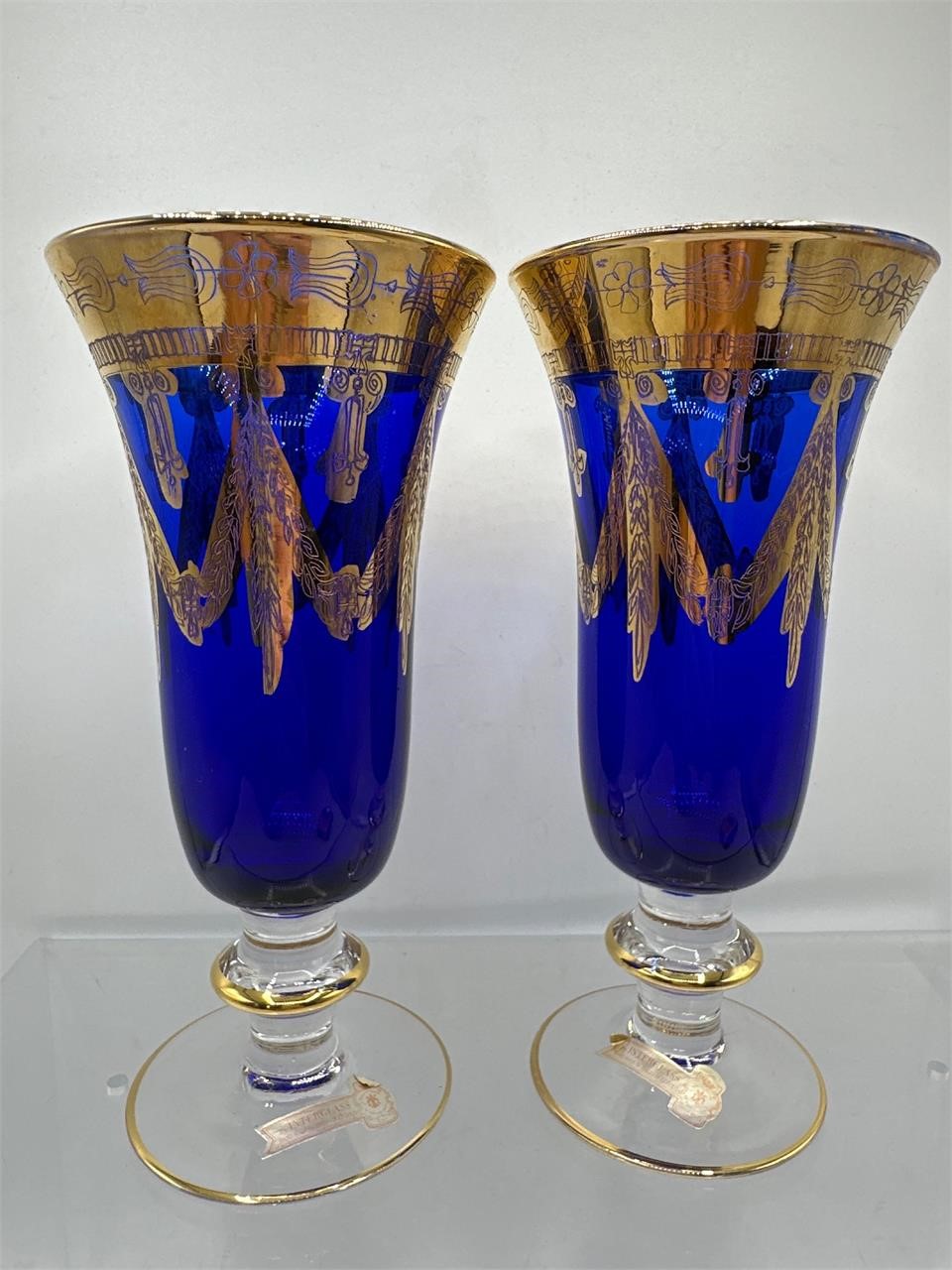 Italy cobalt blue gold and crusted wine glasses