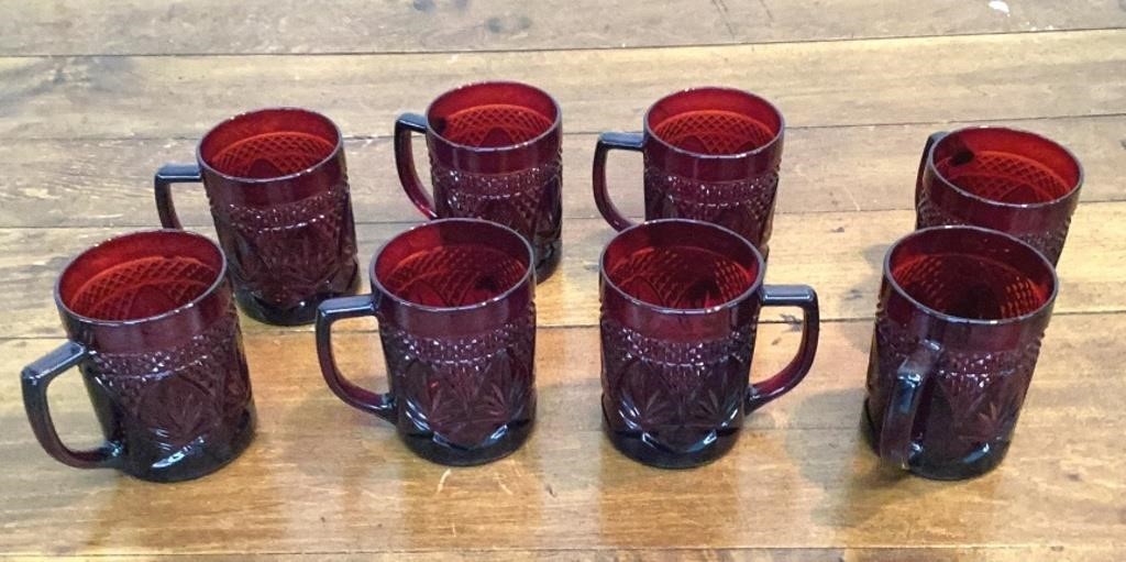 (8) 4" ruby red glass mugs