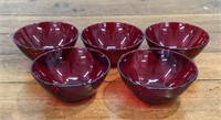 (5) 5" ruby red glass bowls