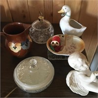 Pitcher, Goose Planter, Candy Dishes & Asst Items