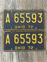 Matching Set Of 1972 Ohio License Plates