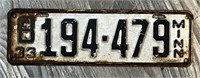 1933 Vintage Minnesota License Plate