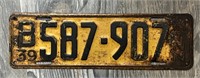 Vintage 1939 License Plate From Minnesota