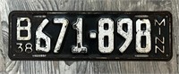Vintage 1938 Minnesota License Plate