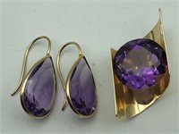 14k Amethyst pendant and earrings