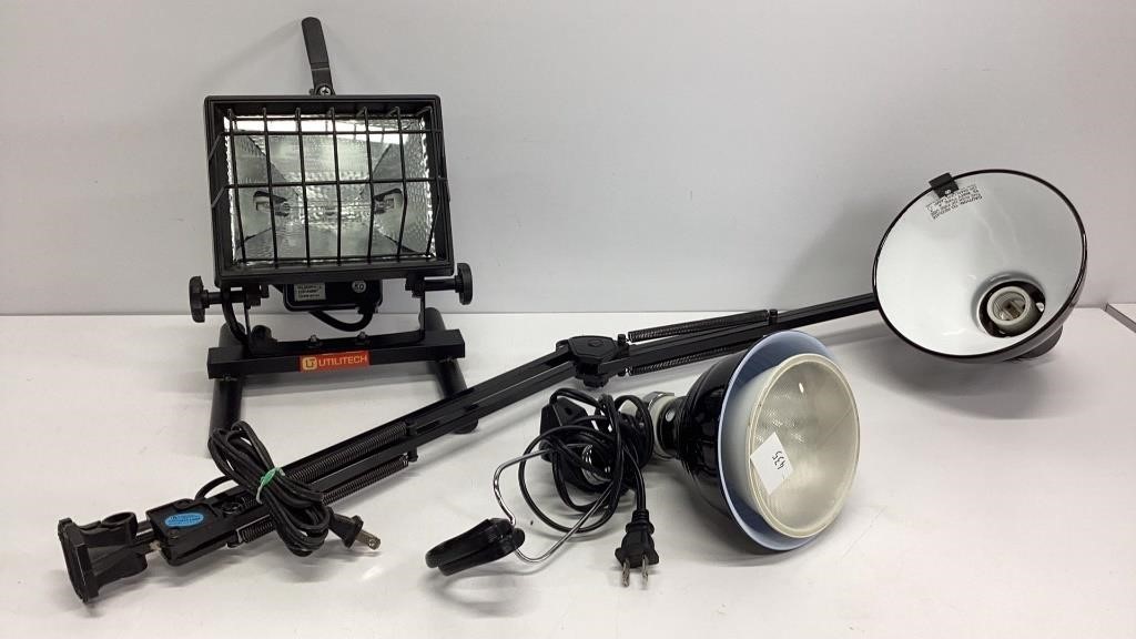 Utilitech spotlight, portable clamp light and