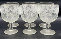 6 Vintage Etched Carnival Glass Goblets