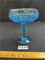 Indiana Glass Diamond Point Regal Blue Compote
