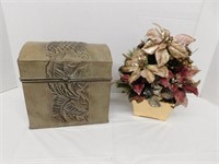 Decorative Metal Chest(12"x12"x9"D)& Floral Decor