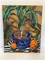 Blue Pot with a Plant Oil Painting