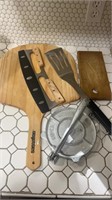 Pizza board, pizza cutter, tortilla press,