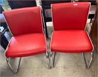 Pair of Red w/Chrome Sled Base Chairs