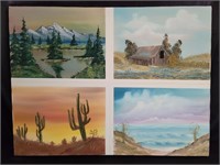 Framed Collage of (4) Landscape and Western Oils