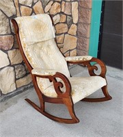 Antique Walnut Upholstered Lincoln Rocking Chair