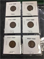 Six old Wheat Pennies