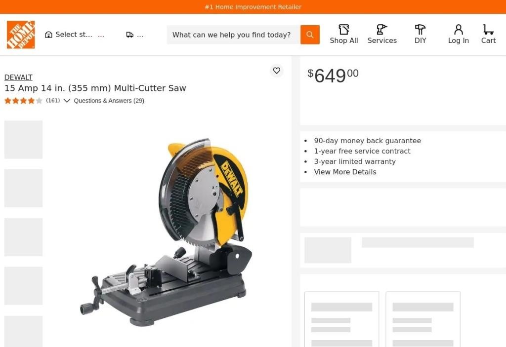 W7298  DEWALT 15 Amp 14 in. 355 mm Multi-Cutter