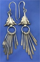 925 Navajo Style Earrings Rising Sun 2.5" Long