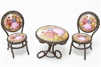 Limoges Miniature Dollhouse Table & 2 Chairs