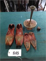 Copper Look Vessel & Leather Footwear As Is