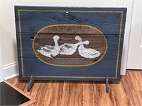 Wooden hand painted fireplace decor ducks
