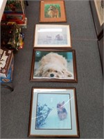 One Dog Painting, Two Dog Photographs, and One