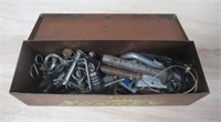 Small metal toolbox with assorted pins, etc.