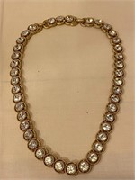 Trifari Gold Tone Circle Necklace with Rhinestones