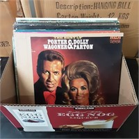 Box of assorted records, bluegrass, Dolly Parton